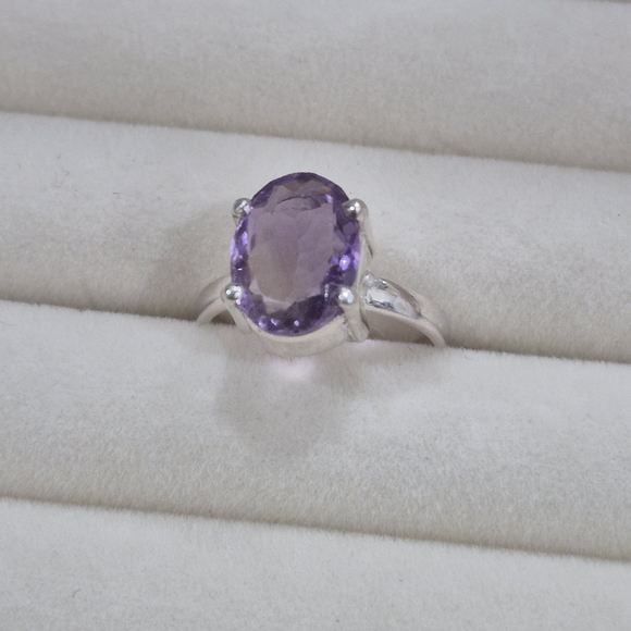 925 Natural Silver Ring with Amethyst Gemstone Handmade Ring - Picture 7 of 7